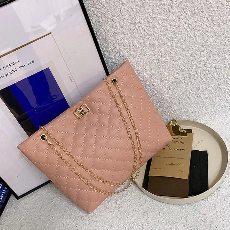 Bolsa de couro PU Diamond Lattice para mulheres, bolsa de ombro axilar de grande capacidade, sacolas de designer, personalidade