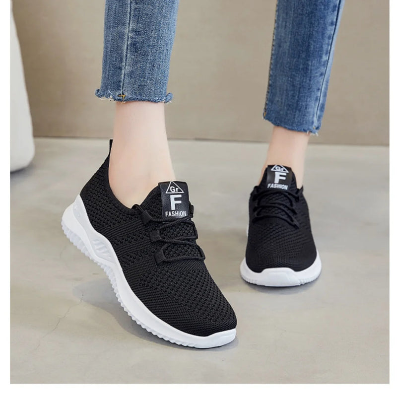 Sapatos femininos 2024 malha respirável confortável sapatos esportivos sola macia leve moda sapatos casuais