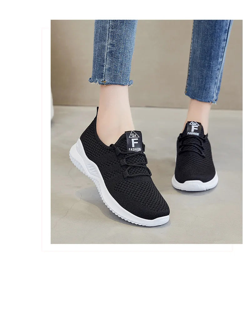 Sapatos femininos 2024 malha respirável confortável sapatos esportivos sola macia leve moda sapatos casuais