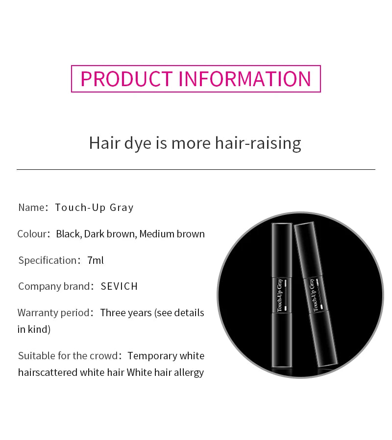 Caneta de tintura de cabelo única, cobertura instantânea de raiz cinza, cor de cabelo branco a marrom escuro, preto, 2 escovas, cabeça macia, fácil aplicação, temporária