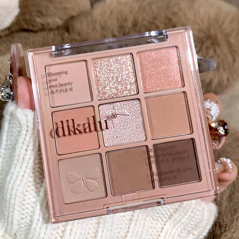 9 cores glitter neve princesa paleta de sombra sonho menina perolado sombra de olho rosa marrom nude luz maquiagem destaques olhos