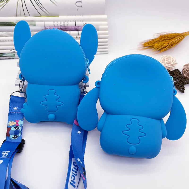 Bolsa de design Kawaii Disney Stitich, bolsa de ombro moderna com zíper, bolsa crossbody de silicone com alça removível, presente para crianças