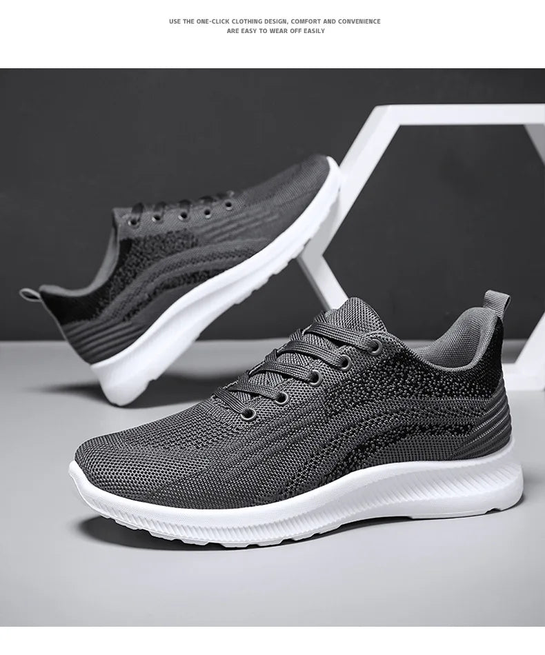 Sapatos esportivos com cordões respiráveis para homens, sapatos soltos casuais, versão coreana, tecido novo voador, primavera e outono