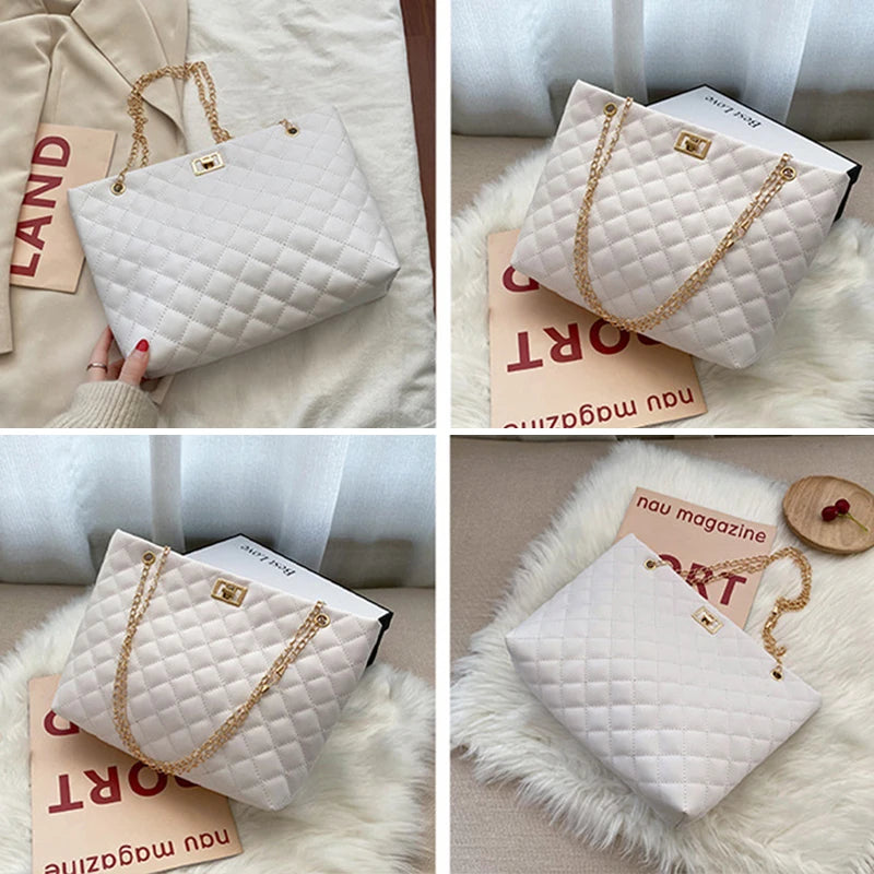 Bolsa de couro PU Diamond Lattice para mulheres, bolsa de ombro axilar de grande capacidade, sacolas de designer, personalidade