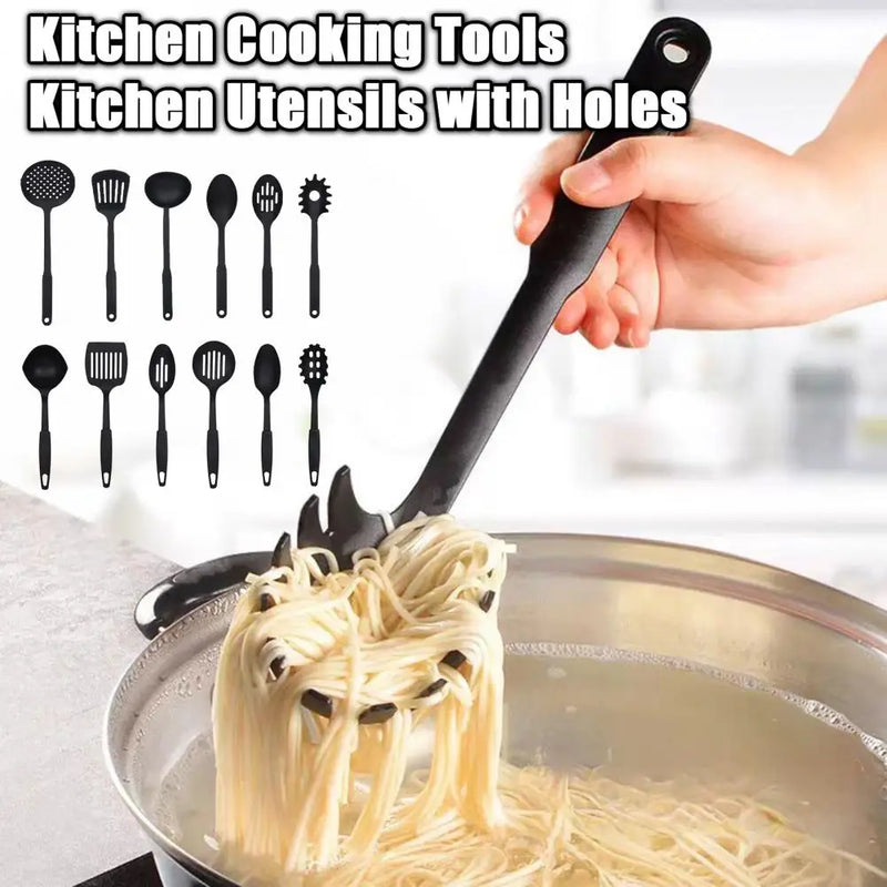 Utensílios de cozinha antiaderentes resistentes ao calor, espátula livre de BPA, colher de filtro, kit de colher com fenda, utensílios de cozinha, 6 peças por conjunto