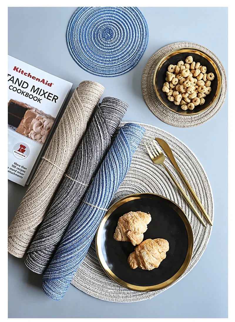 Round Woven Ramie Placemats, Anti Slip Mats Mesa De Jantar, Talheres Antiderrapantes, Almofadas De Tigela, Coasters De Copo De Bebida De Cozinha, 1Pc