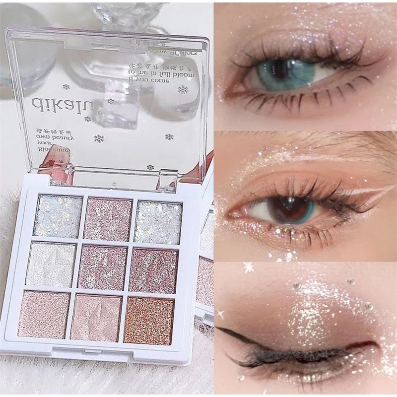 9 cores glitter neve princesa paleta de sombra sonho menina perolado sombra de olho rosa marrom nude luz maquiagem destaques olhos