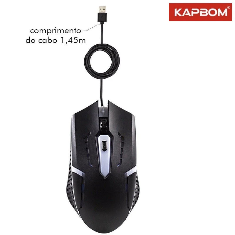 Mouse Gamer Usb 3200Dpi Led RGB Ajustável Com Fio KAPBOM KA-609