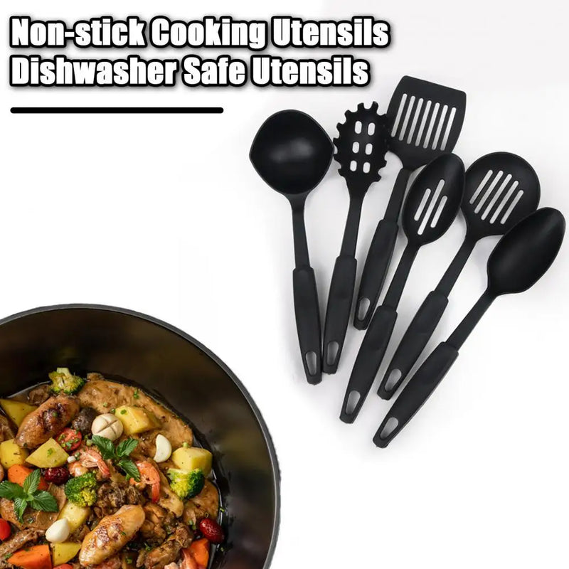 Utensílios de cozinha antiaderentes resistentes ao calor, espátula livre de BPA, colher de filtro, kit de colher com fenda, utensílios de cozinha, 6 peças por conjunto