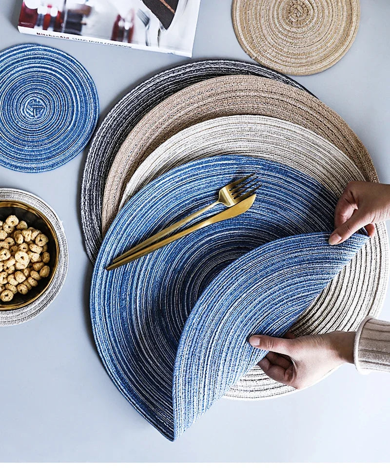 Round Woven Ramie Placemats, Anti Slip Mats Mesa De Jantar, Talheres Antiderrapantes, Almofadas De Tigela, Coasters De Copo De Bebida De Cozinha, 1Pc