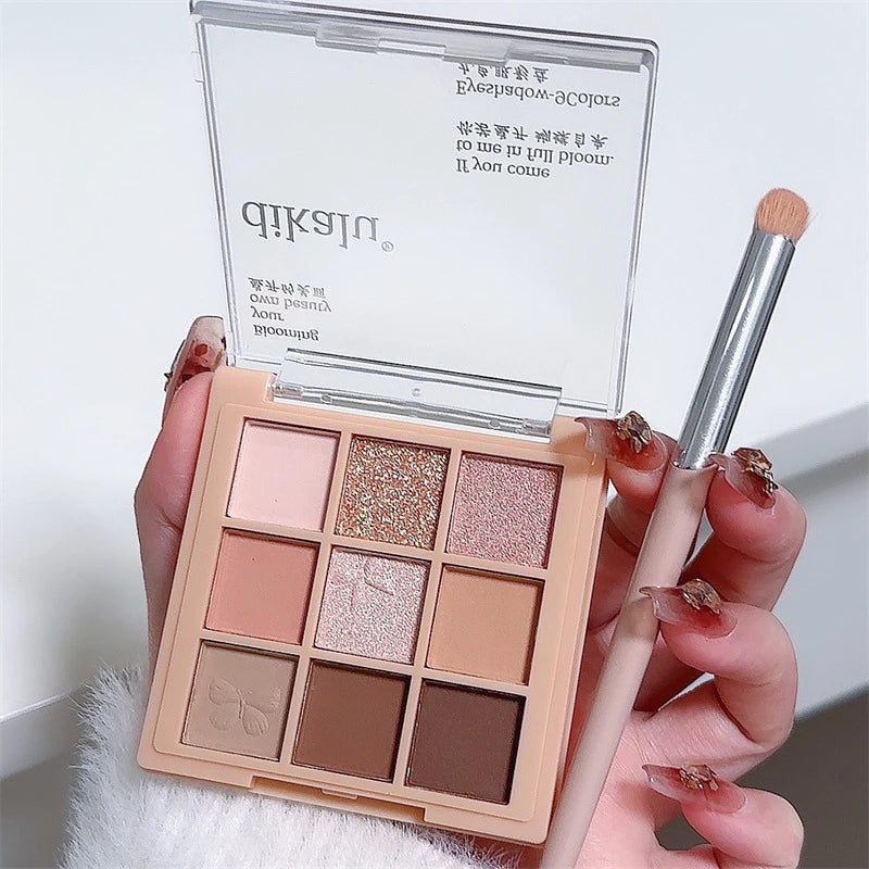 9 cores glitter neve princesa paleta de sombra sonho menina perolado sombra de olho rosa marrom nude luz maquiagem destaques olhos