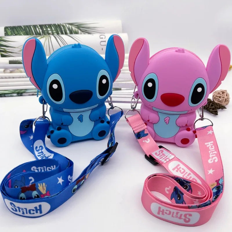 Bolsa de design Kawaii Disney Stitich, bolsa de ombro moderna com zíper, bolsa crossbody de silicone com alça removível, presente para crianças