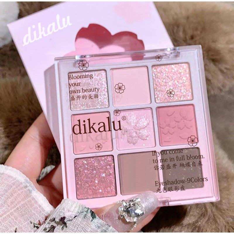 9 cores glitter neve princesa paleta de sombra sonho menina perolado sombra de olho rosa marrom nude luz maquiagem destaques olhos