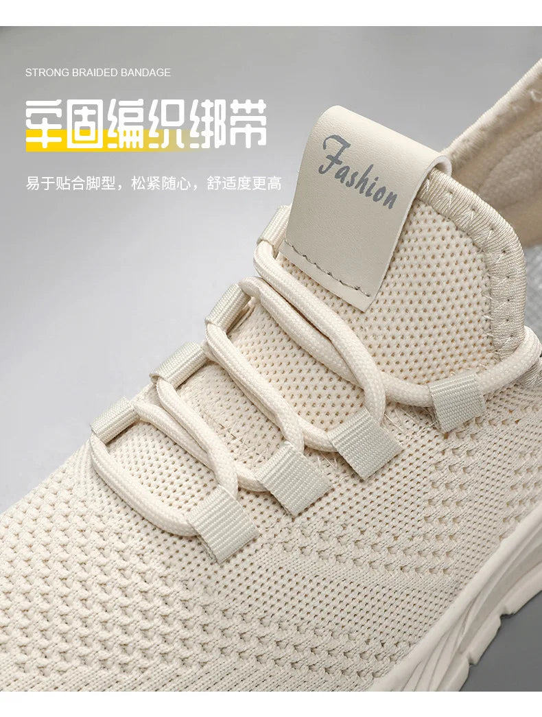 Sapatos casuais tecidos voadores para mulheres, tênis respiráveis, confortáveis, verão, 2024