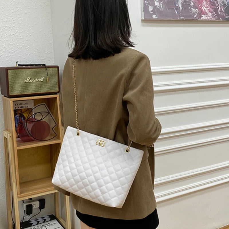 Bolsa de couro PU Diamond Lattice para mulheres, bolsa de ombro axilar de grande capacidade, sacolas de designer, personalidade