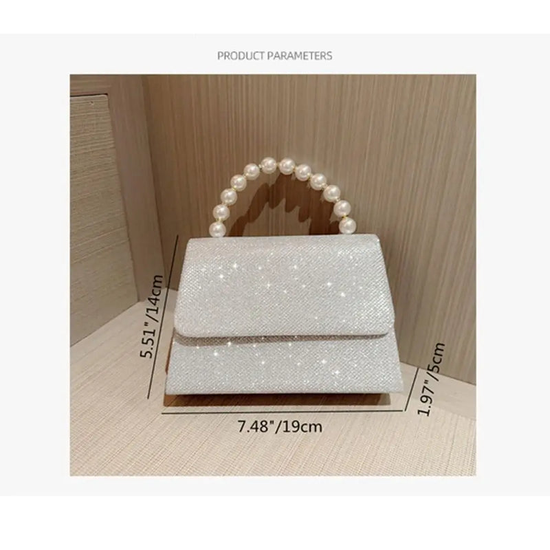 Bolsas de ombro de corrente pérola para mulheres, bolsa dourada, seda brilhante, bolsa de noite elegante, embreagem de banquete, bolsa feminina, luxo