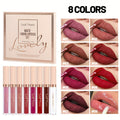 Conjunto de Batom Líquido Matte de Longa Duração, à Prova d'Água 8pcs em Tons de Marrom, Rosa, Roxo e Vermelho