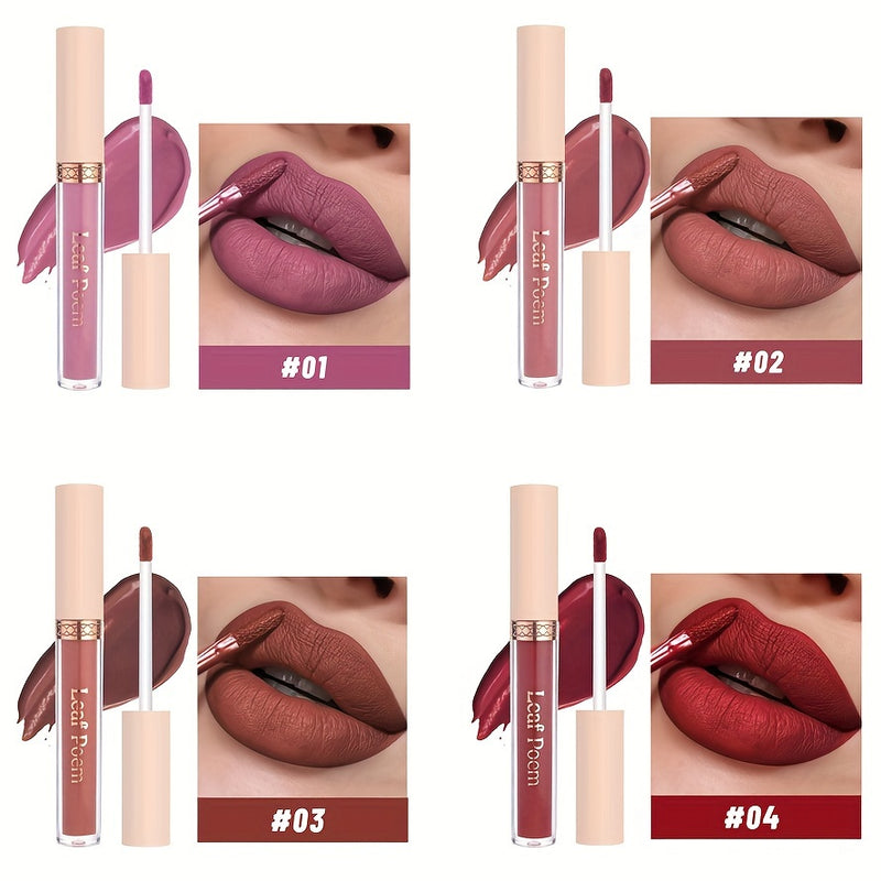 Conjunto de Batom Líquido Matte de Longa Duração, à Prova d'Água 8pcs em Tons de Marrom, Rosa, Roxo e Vermelho