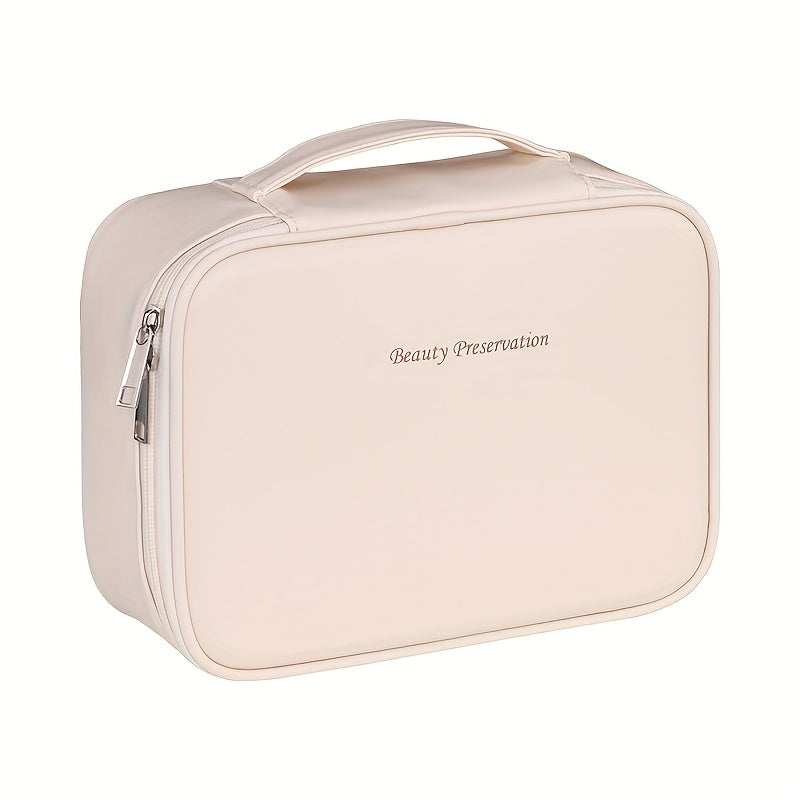 1pc Bolsa de Maquiagem Destacável de Grande Capacidade Multi-Camada - Organizador de Viagem de Couro Sintético com Malha e Bolsos Transparentes,